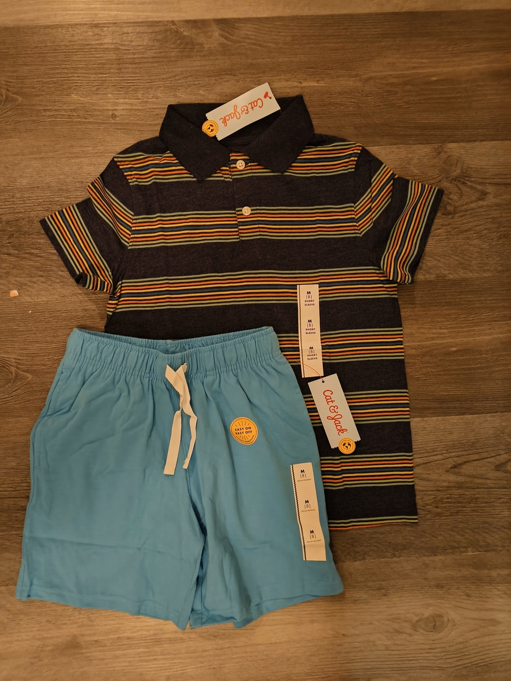 Cat & Jack Boys' Navy Striped Polo and Light Blue Shorts Set